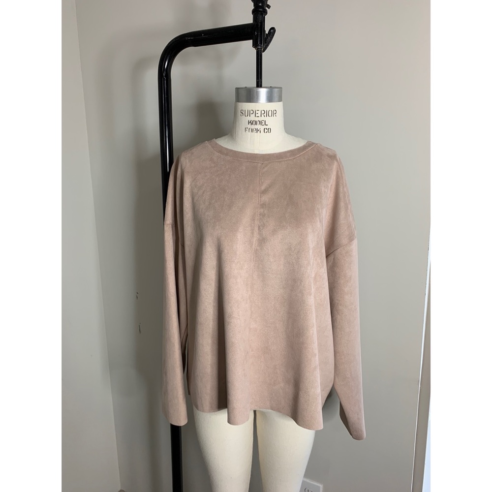 Blush Pink Faux Suede Long Sleeve Top